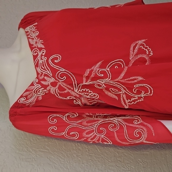 TUNIQUE Fairycore Hot Pink Chiffon Beaded Angled Assymetric Blouse - Picture 4 of 10